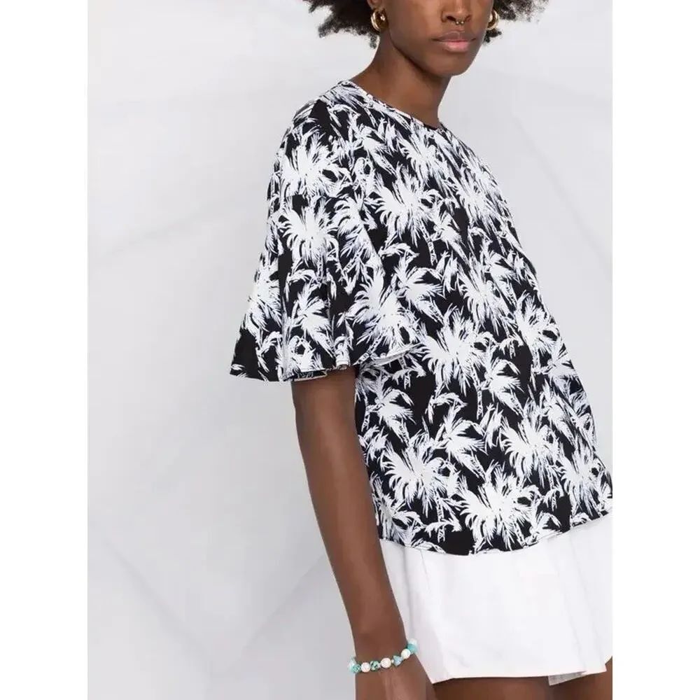 NWT Diane Von Furstenberg Arlene Top Palm Tree Print Silk Blend Blouse Large